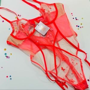 Savage X Fenty Foiled Sprigs Embroidered Teddy XL NWT